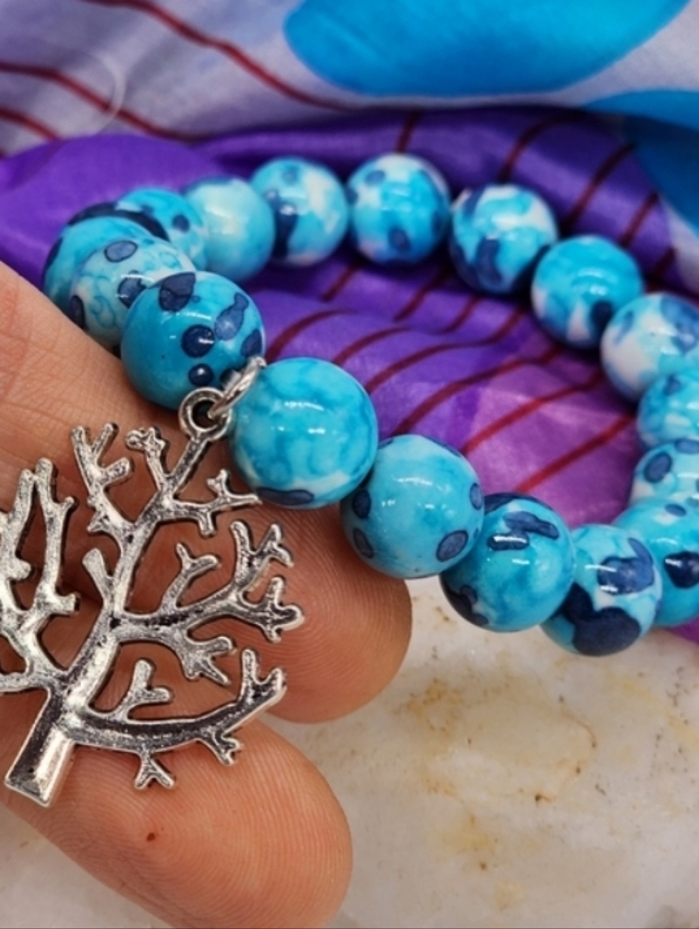 Natural Blue Stone Ocean Jasper Stone Bracelet Bohemian Jewelry